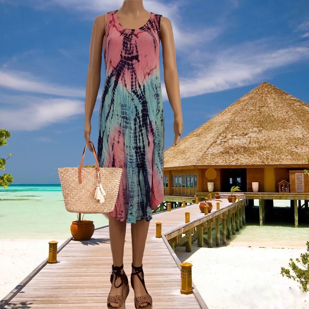 Vintage Tie-Dye Boho Asymmetrical Sundress